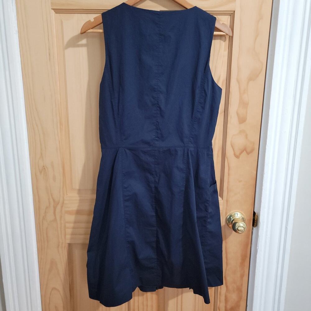 Theory Navy Cotton Poplin Full Zip Front Sleeveless Dress Size 8 - Picture 7 of 11